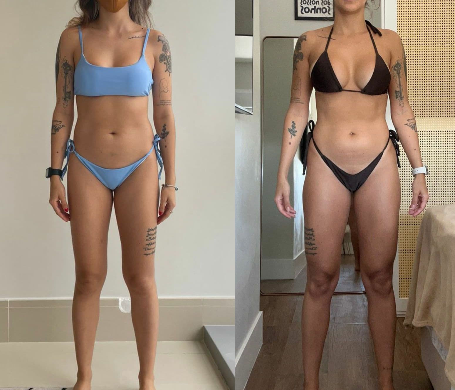 Antes e depois de aluna acompanhada pela Rafaela Rubim
